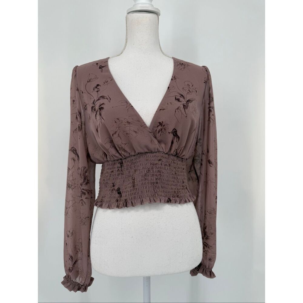 Aritzia Wilfred Sheer Mauve Floral Genoa Blouse Medium